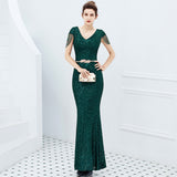 2021 New Women Sequin Evening Dress - Ladies Elegant V-Neck Beaded Party Bodycon Maxi Dress