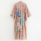 Ladies Kimono Sleeve Robe Kaftan Khaki Floral Print, Boho Cardigan Sexy Side Slits, Gypsy beach Blouse