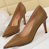 Women Pumps & Heels Shoes - Rivet Woman High Heels Pu Leather Shoes