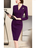 Office Dresses For Ladies - Three Quarter Sleeve Autumn and Fall. Ladies Formal Classic Work Pencil Slim Dress