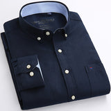 Men's Fashion Long Sleeve, Solid Oxford Shirt - Single Patch Pocket, Simple Design, and Casual Standard-fit Button-down, Collar Shirts.