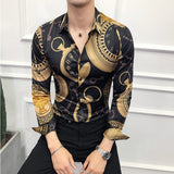 Luxury Print Men's Shirt Fashion Club Clothing - Male Designer Brand, Floral Shirt, Slim Long Sleeve Camisa Baroque Shirt