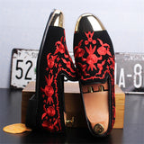 Men Formal Shoe - Man Suede Leather Loafers - Mens Printed Embroidery Wedding Shoe
