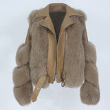 Women Real Fur Coat Vest, Winter Jacket for ladies. Natural Fox Fur, Genuine Leather