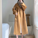 Handmade Women Vintage, Winter 95% Cashmere Long Coat Jackets, Wool Overcoat Sashes Warm Cardigan Outwear Loose Cloak with Pockets
