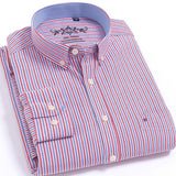 Exclusive Men's Long Sleeve - Oxford Plaid Striped, Casual Shirt, Front Patch Chest Pocket, and Regular-fit Button-down Collar.