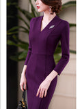 Office Dresses For Ladies - Three Quarter Sleeve Autumn and Fall. Ladies Formal Classic Work Pencil Slim Dress