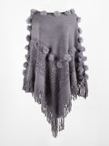 Ponchos - Hairball Bohemian Cloak, Oversized Sweater Poncho For Women Winter Clothing