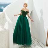 Prom Dress - Off Shoulder Sweetheart Beaded Long Formal Green Party Prom Gown