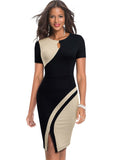 Elegant Stylish Contrast Color Patchwork Business Bodycon Women Dress