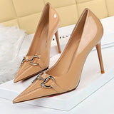 Women Brown Pumps & Heels Shoes, Metal Button Woman Pumps