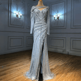 Dress - Silver Luxury Mermaid Evening Dress, Beading Sparkle Elegant Party Gown