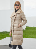 Women Winter Jacket - Winter Office Coats For Ladies, Woolen Stitching Long Warm Large Zipper Parkas