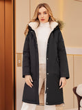 Women Winter Coat - Women's Hooded Real Fur Collar Parka, Zipper Pockets Warm Fashion Winter Women Jacket