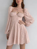 Maxi Summer Dress - Floral Women Lantern Long Sleeve Ruched Print Summer Dress