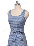 Summer Casual Plaid Cottagecore Dress with Sash A-Line Women Flare Swing Dress