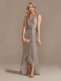 Evening Dress - Luxury Floor Length V-Neck Evening Dress | Elegant Slit Party Women Sequins