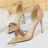 Women Brown Pumps & Heels Shoes, Metal Button Woman Pumps