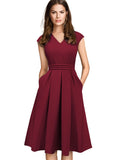 Business Brief Elegant Solid Color Sleeveless with Pocket A-Line Women Flare Dress
