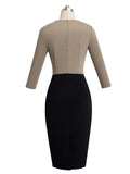 Business Vintage Elegant Contrast Color Patchwork Wear to Work, Office Women Bodycon Dress