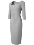 Women Business Vintage Square Neck Office Dress - Business Formal Elegant Bodycon Slim Dress