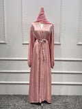 Muslim Abaya - Dubai Shiny Soft cuff Sleeves Muslim Dress Silky Kimono
