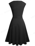 Business Women Vintage Pure Color Dresses Cocktail Wedding Party Elegant Flare Dress