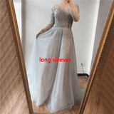 Dress - Sliver Arabic Luxury Beading Cape Sleeves A-Line Evening Dress