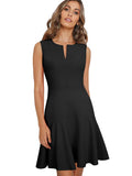Women Business Classy V Neckline Plain Sleeveless Dress - Formal Business Flare Dress