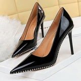 Women Pumps & Heels Shoes - Rivet Woman High Heels Pu Leather Shoes