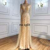 Dress - Luxury Champagne Split Evening Dress, Diamond Beading Sleeveless Mermaid Formal Dress