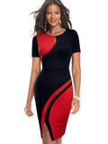 Elegant Stylish Contrast Color Patchwork Business Bodycon Women Dress