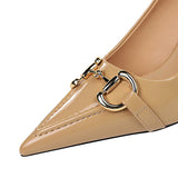 Women Brown Pumps & Heels Shoes, Metal Button Woman Pumps