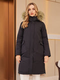 Women Winter Coat - Women's Hooded Real Fur Collar Parka, Zipper Pockets Warm Fashion Winter Women Jacket
