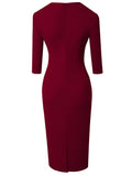 Women Business Vintage Square Neck Office Dress - Business Formal Elegant Bodycon Slim Dress