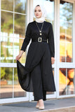 Ladies Solid Abaya - Islam Clothing Two-pieces Muslim Sets, Casual Long Sleeve Abaya Clothing