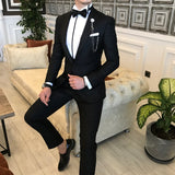Men Suits - Italian Cut Suits: Jacket + Vest + Trousers Oversized Tuxedo Set - Black