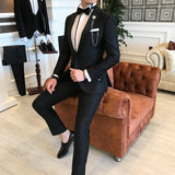Men Suits - Italian Cut Suits: Jacket + Vest + Trousers Oversized Tuxedo Set - Black