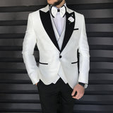 Men White Suits - Italian Cut Suits: Jacket + Vest + Trousers Suit Set - White
