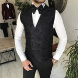 Men Black Suits - Italian Cut Suits: Jacket + Vest + Trousers Suit Set - Black