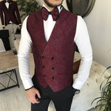 Men Suits - Italian Cut Suits: Jacket + Vest + Trousers Suit Set - Claret Red