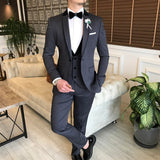 Men Suits - Italian Cut Groom Suit: Jacket + Vest + Trousers Dobby Suit Set - Anthracite