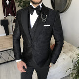 Men Black Suits - Italian Cut Suits: Jacket + Vest + Trousers Suit Set - Black