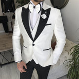 Men White Suits - Italian Cut Suits: Jacket + Vest + Trousers Suit Set - White