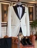 Men Suits - Italian Cut Men's Tuxedo: Jacket + Pants + Shirt - White Pointed Collar Suit