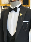 Men Suits - Italian Cut Men's Groom Suit: Jacket + Pants + Vest, Shirt - Black