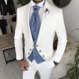 Men Suits - Italian Cut Groom Suits: Jacket + Vest + Trousers Suit Set - White