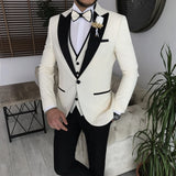 Men Groom Suits - Italian Cut Suits: Jacket + Vest + Trousers Suit Set - White