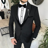 Men Suits - Italian Cut Groom Suits: Jacket + Vest + Trousers Suit Set - Black