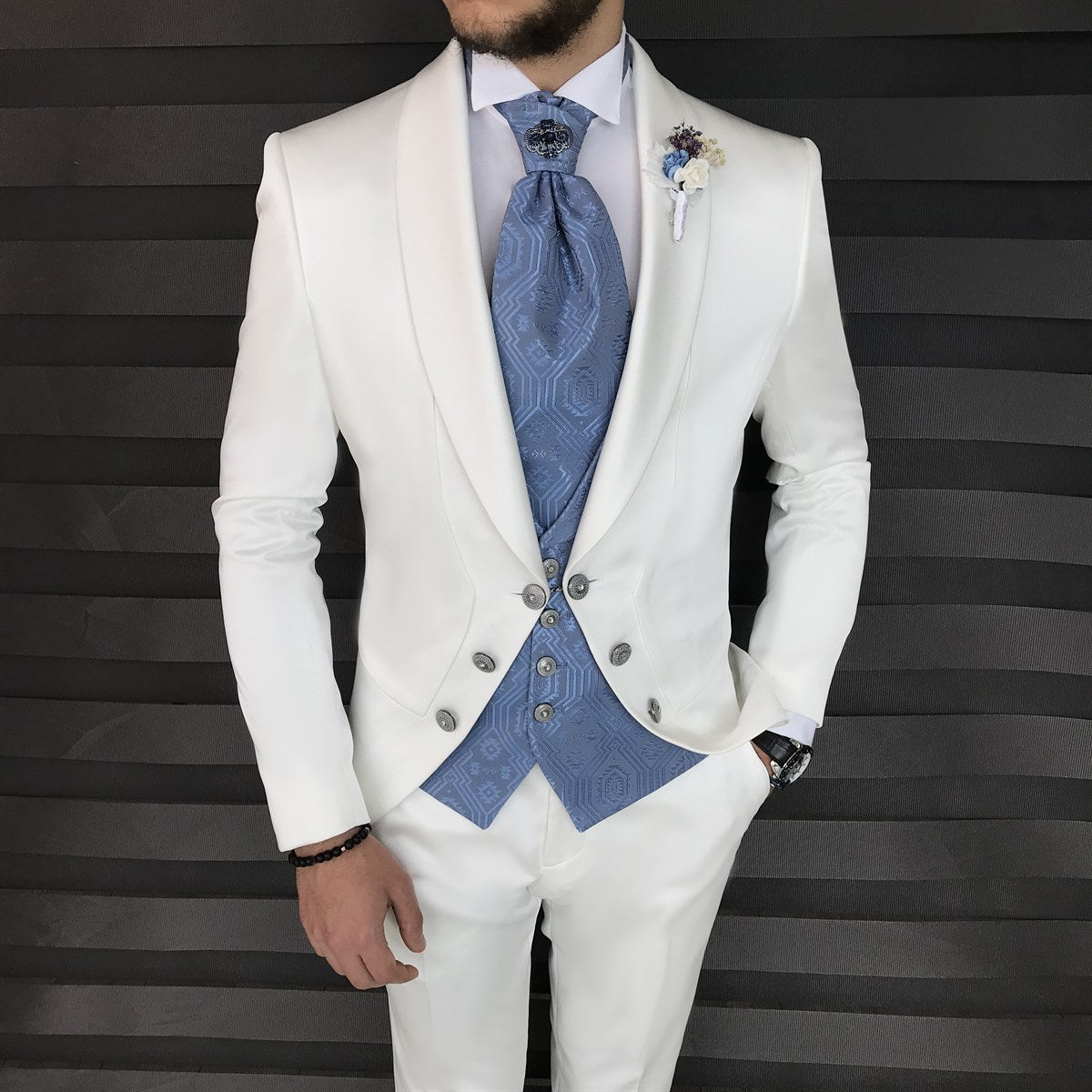 Vintage White Three-Piece Suit | Men's Double-Breasted